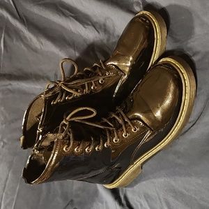 Charlotte Russe Size 9 Black Vegan Leather Combat Boots With Rubber Sole & Zip